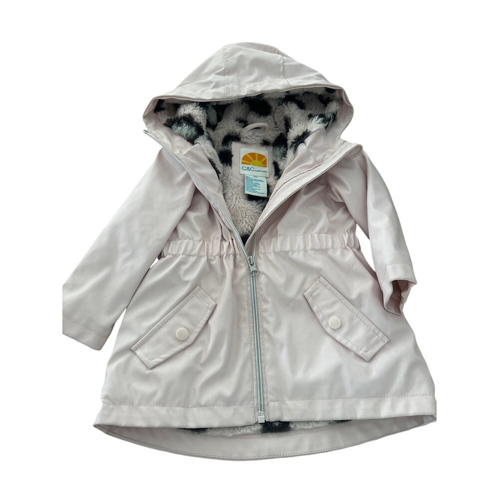 C&C California Black and Cream Patterned Fleece lined rain coat Sz 18M - Picture 2 of 5